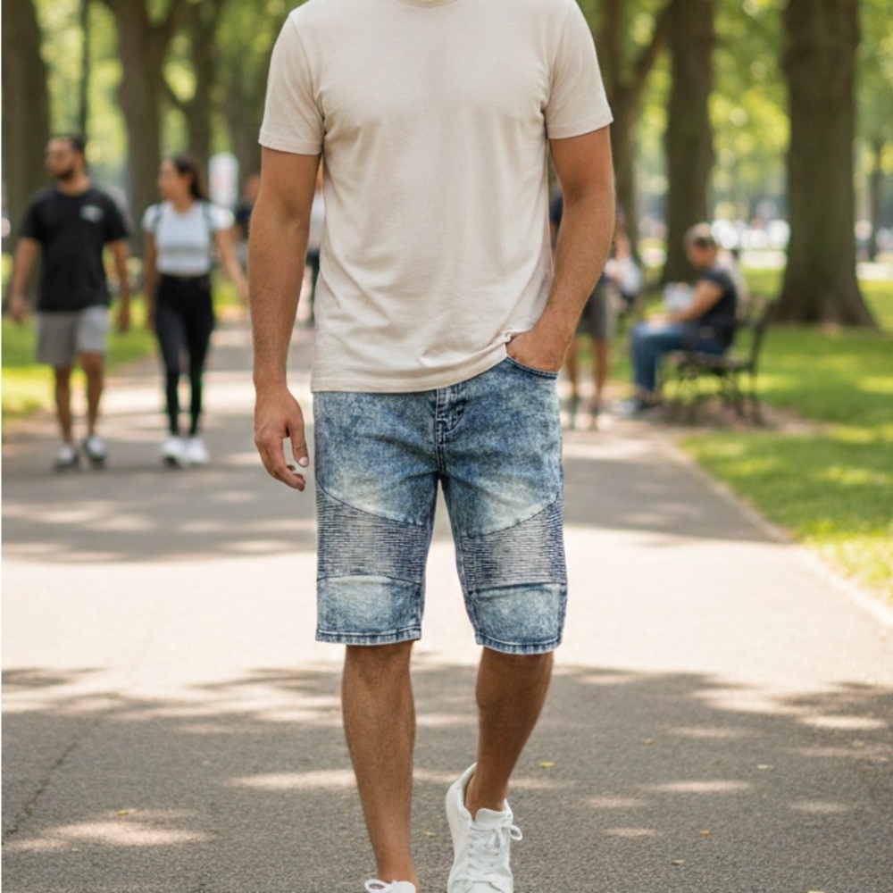 CHAMS Distressed Moto Streetwear Denim Shorts